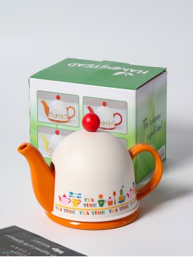 Porcelain Teapot in Orange w/ S.S Infuser & Plastic Cover 450ML With Gift Box